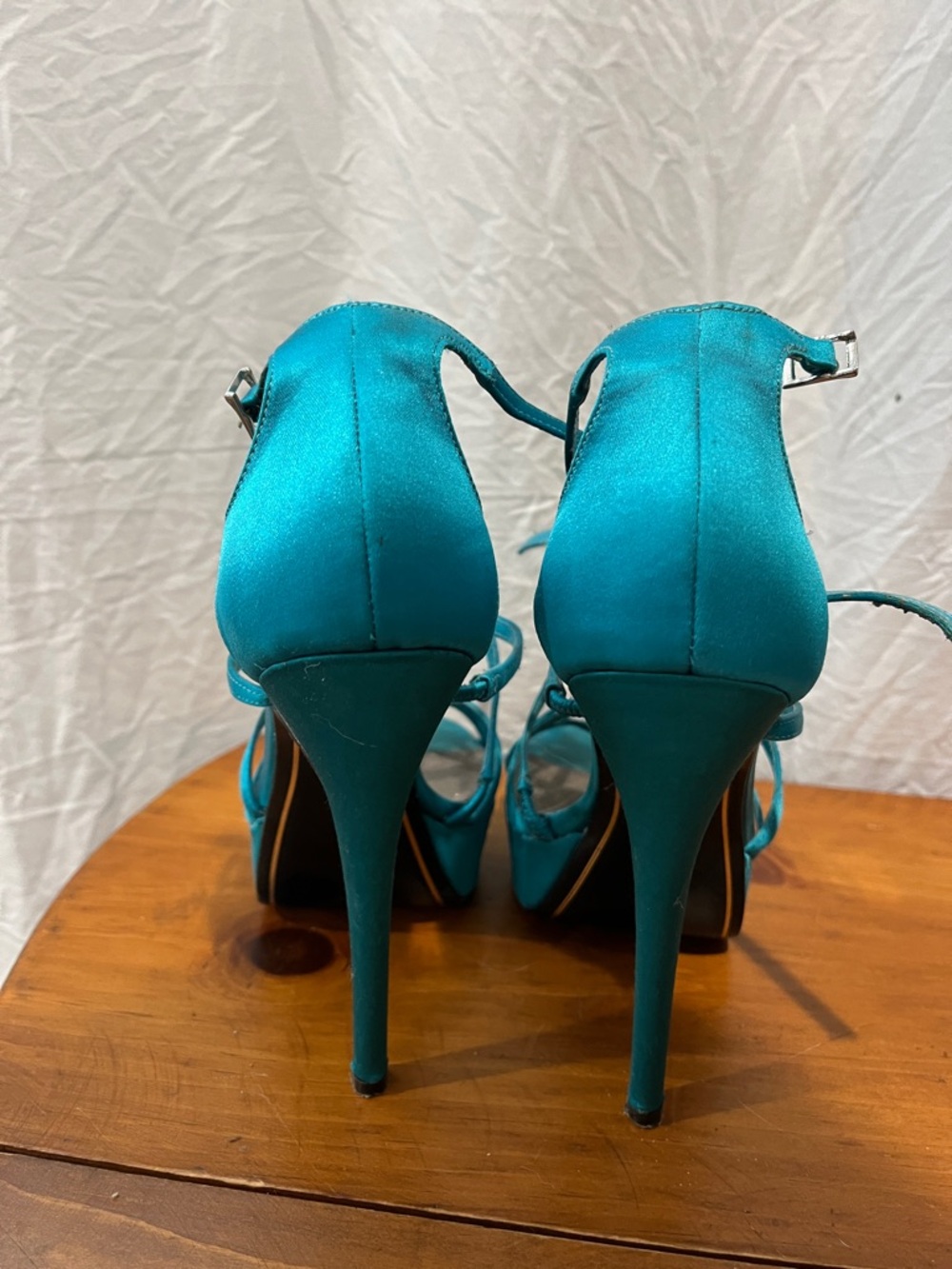 Adrienne Maloof Teal Strappy Platform Heels - Picture 2 of 2